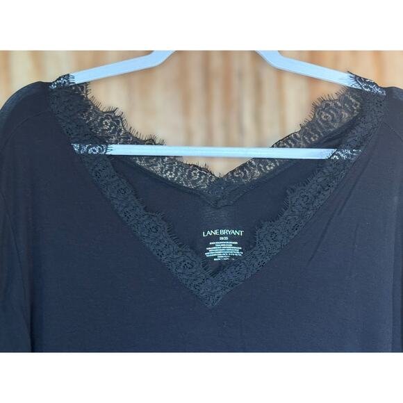 Lane Bryant Plus Sz 18/20 Lot Of 2 Black/Gray Lace Trim V-Neck Top Staple Basic - Picture 2 of 8